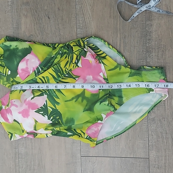 Hydra Swimsuit One Piece with Green Palms & Pink Flowers 10 - Picture 7 of 7